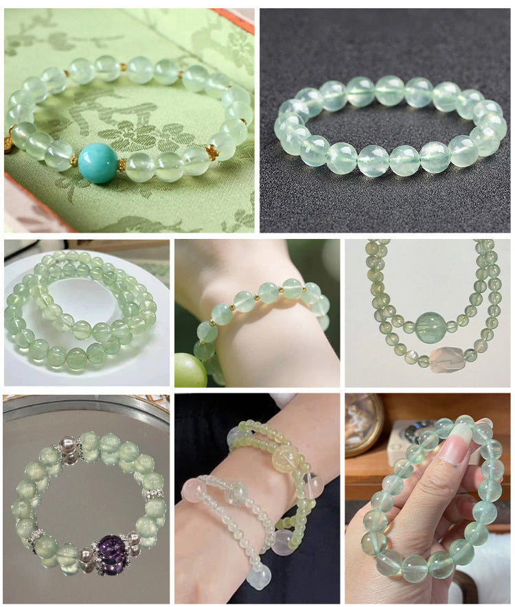 Apple-green prehnite round beads, translucent polish, assorted 6–10 mm — Apple Dew.