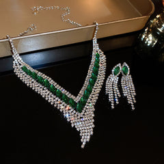 Glazenya Celestial Leaf Zircon Drop Jewelry Set — colorful water-drop zircon stones with leaf motifs; light-luxury necklace set with matching earrings and bracelet/ring variants