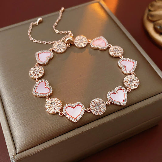 Rosy Heart Radiance Bracelet with pink shell hearts and zircon medallions – Glazenya jewelry