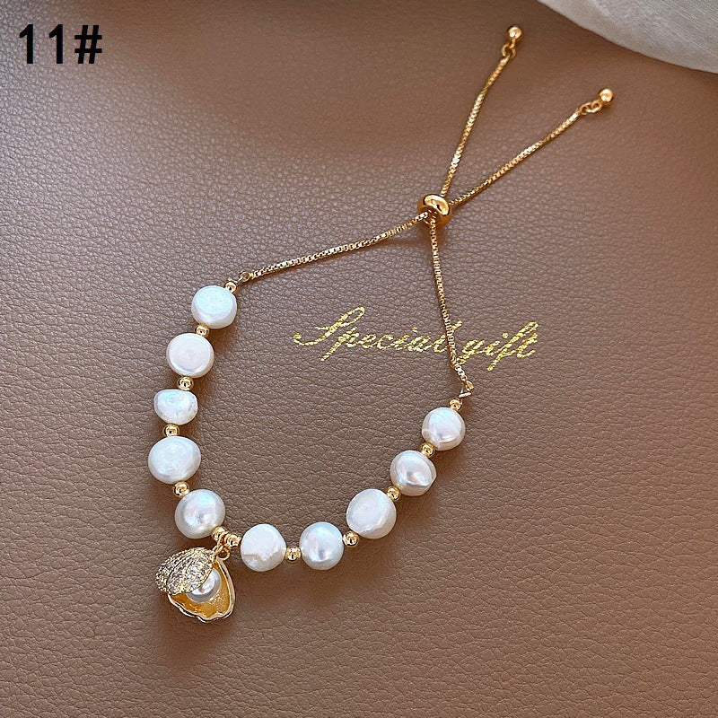 Baroque freshwater pearl bracelet with crystal accents in Korean chic style