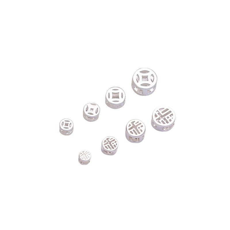Lucky Grid · Silver-Plated Brass Spacer Beads (Fu & Coin Series)