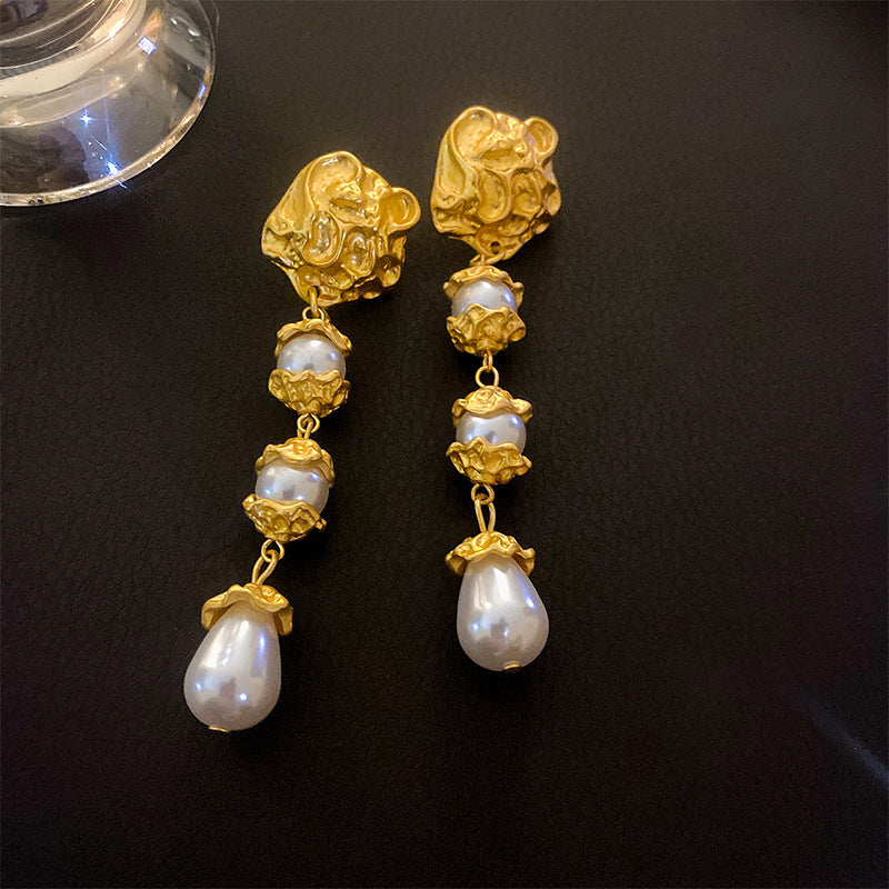Vintage Pearl Stud Earrings Series with silver pins and baroque pearl courtly chic designs – light luxury retro jewelry
