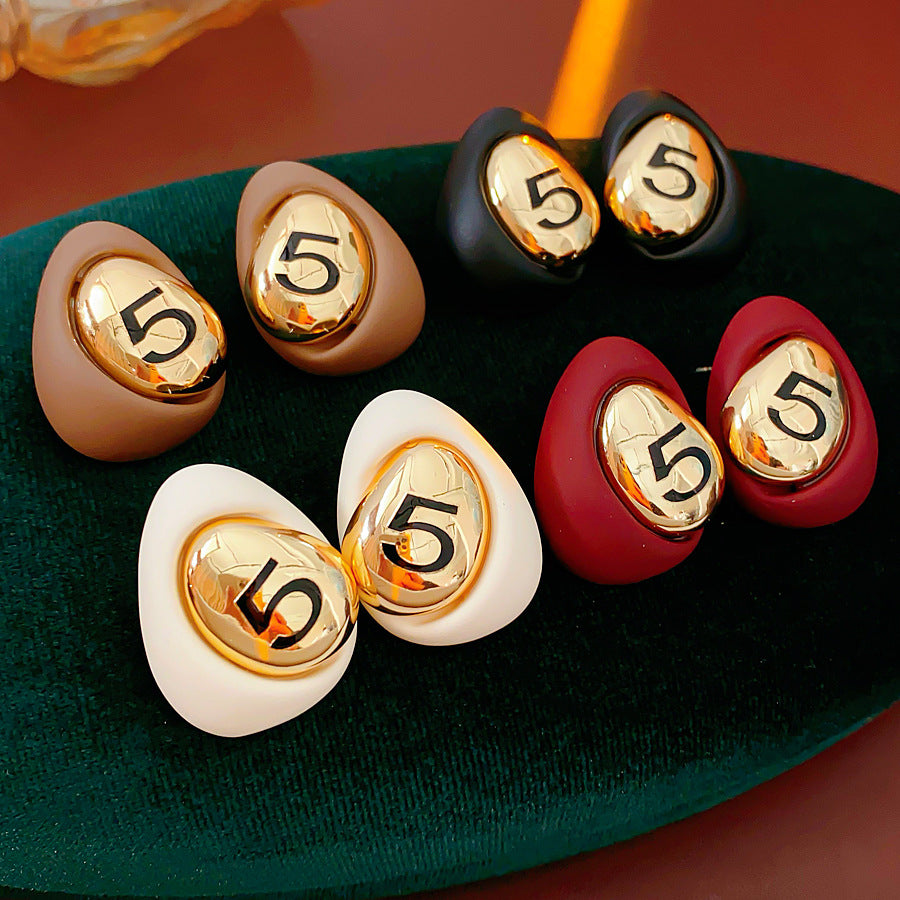 Gilded Numeral 5 Pebble Studs