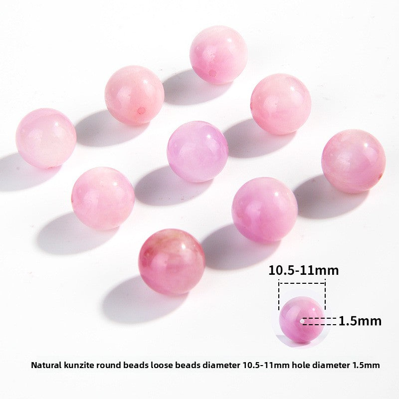 Pink-lilac kunzite round beads with silky glow, assorted 6–13 mm — Sakura Haze.