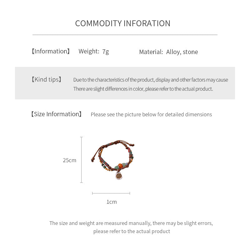 Tribal Harmony Woven Bracelet with natural stone beads, colorful woven threads, and symbolic charm in bohemian style