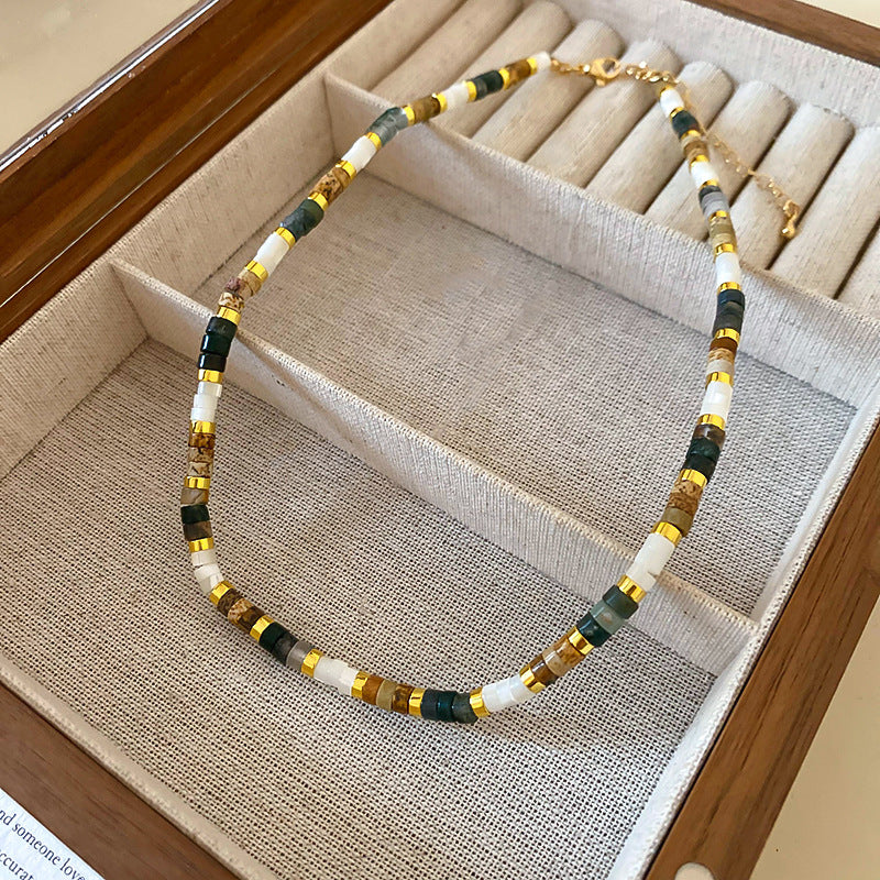 Sun Pendant Beaded Necklace Collection – Titanium Steel & Natural Stone Designs