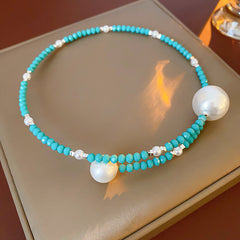 Glazenya Irregular Cross Pearl Choker — close-up of cross motif and pearls