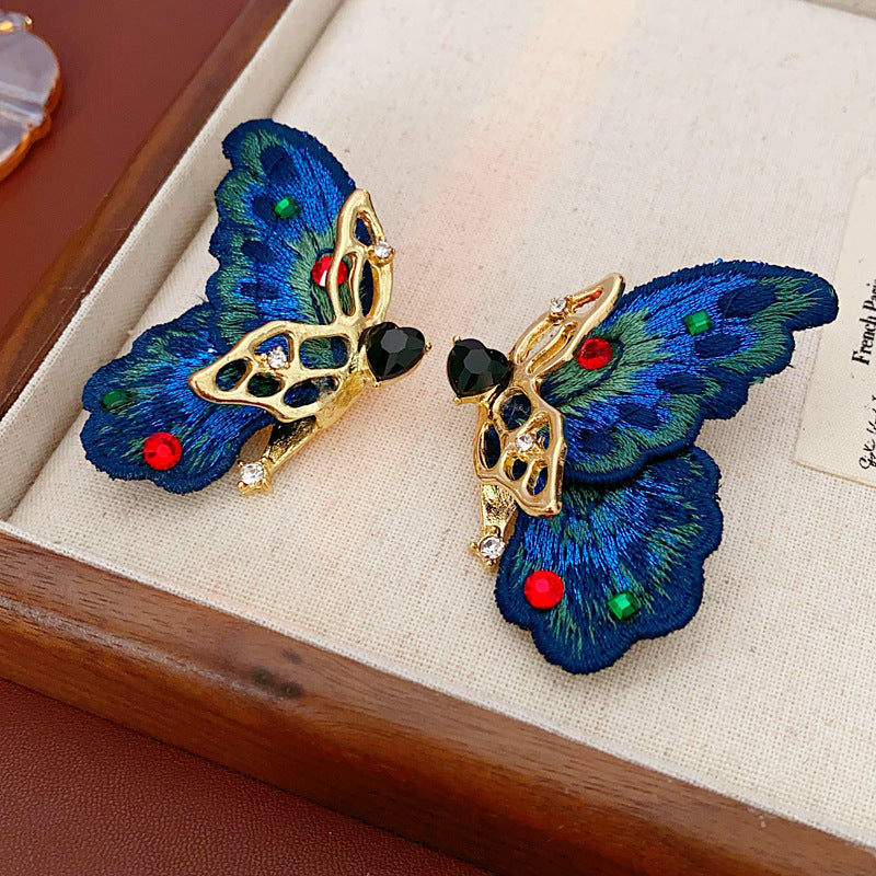 Vintage Butterfly & Heart Collection – handmade embroidery earrings, rings, and necklaces with butterfly and heart motifs in light luxury retro chic style
