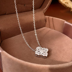 Zircon blossom hollow necklace – elegant silver collarbone chain light luxury women’s jewelry