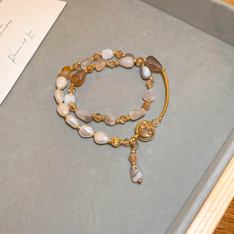 Oriental white and yellow crystal bead bracelet retro chic style