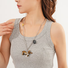 Silver-tone chain necklace with glossy resin dachshund pendant — Coffee and Black options — Dapper Dachshund Charm Necklace.
