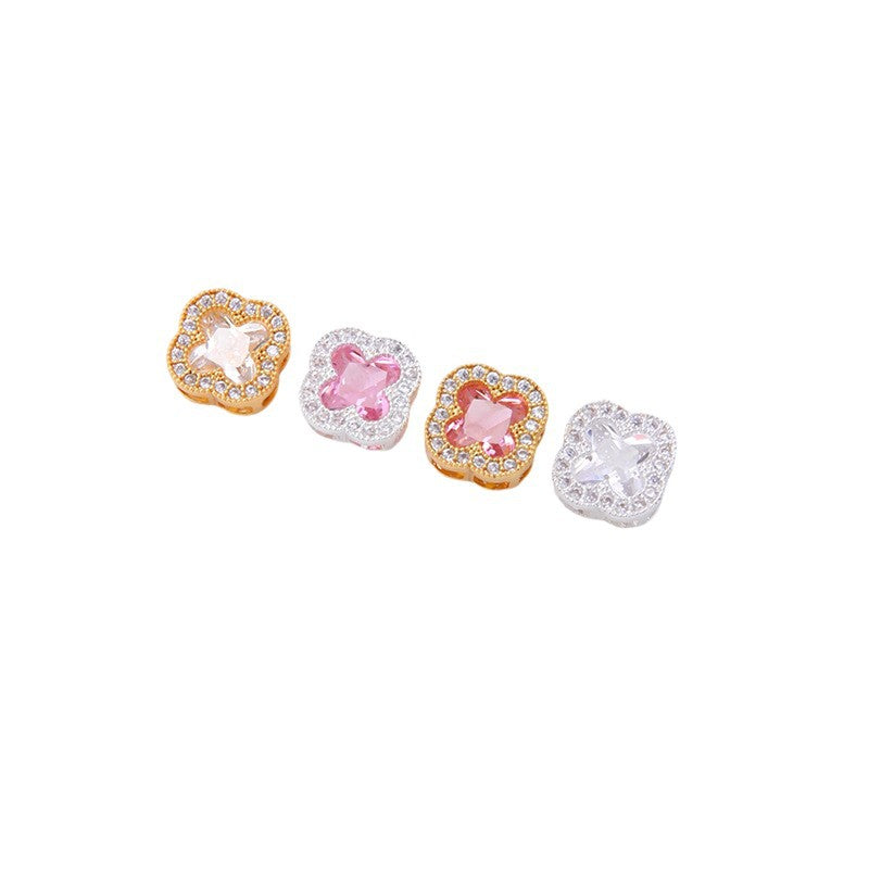 Luxe Quatrefoil spacer bead with pavé zircon halo (Ø11 mm, 2 mm hole).
