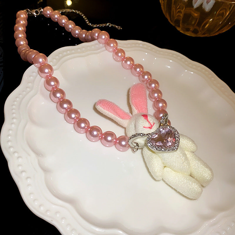 Rosélia Pearl Duo Necklace & Bracelet in rose-tinted pearls – French vintage chic jewelry
