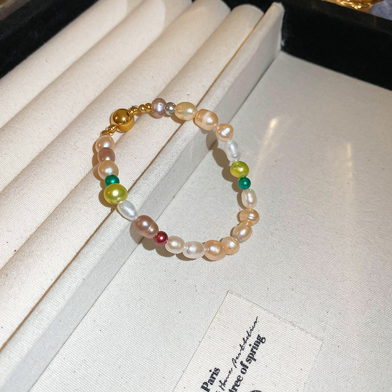 Multi-layer bracelet with crystal medallion and pearl beads in chic style