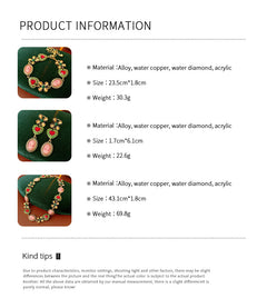 Royal Garden Cameo Set with gold-tone floral links, pink cameo ovals, green enamel hearts, and red stones