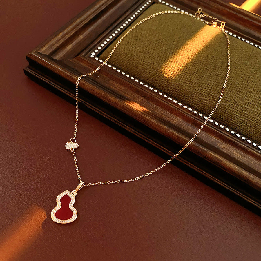 Glazenya Luck Charm Gourd Pendant Necklace — titanium steel stainless steel Chinese retro collarbone chain, light luxury jewelry symbolizing fortune