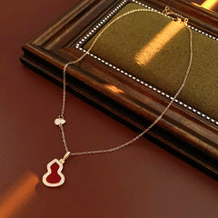 Glazenya Luck Charm Gourd Pendant Necklace — titanium steel stainless steel Chinese retro collarbone chain, light luxury jewelry symbolizing fortune