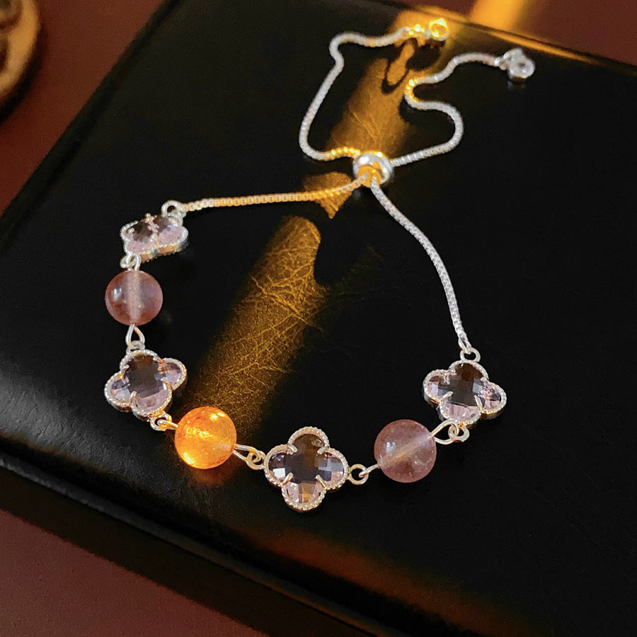Radiant Flora Bead Bracelet with pink crystal and glass beads – Glazenya jewelry