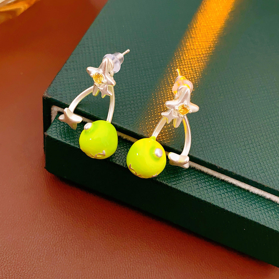 Lucky Star charm drop earrings with zircon accents in red and green