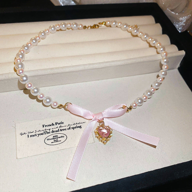 Rosélia Pearl Duo Necklace & Bracelet in rose-tinted pearls – French vintage chic jewelry
