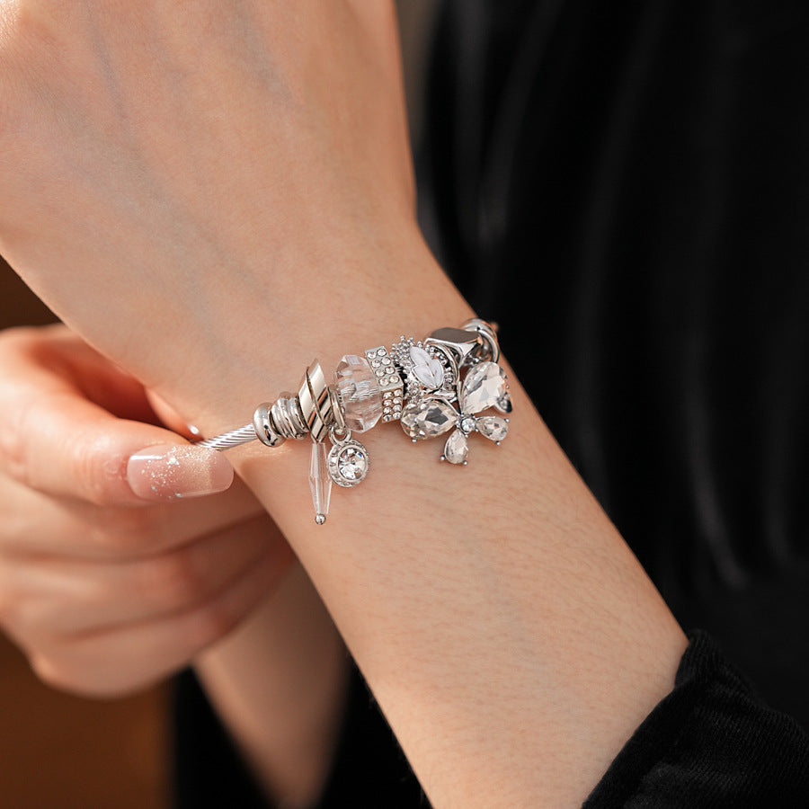 Glimmerwing Luxe Charm Bangle with butterfly and crystal charms – Glazenya jewelry