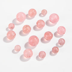 9A strawberry quartz round beads with rosy translucency and fine red inclusions, sizes 6/8/10 mm — Starfall Berry.