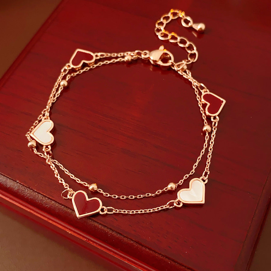 Rose gold heart pendant bracelet in French vintage style