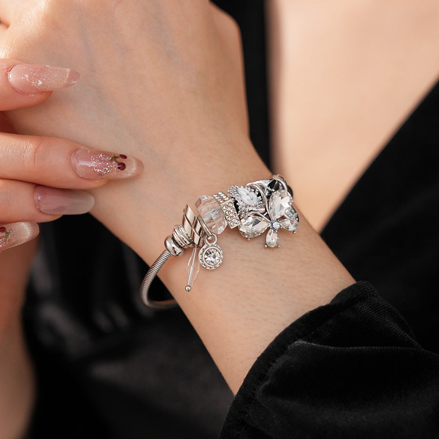 Glimmerwing Luxe Charm Bangle with butterfly and crystal charms – Glazenya jewelry