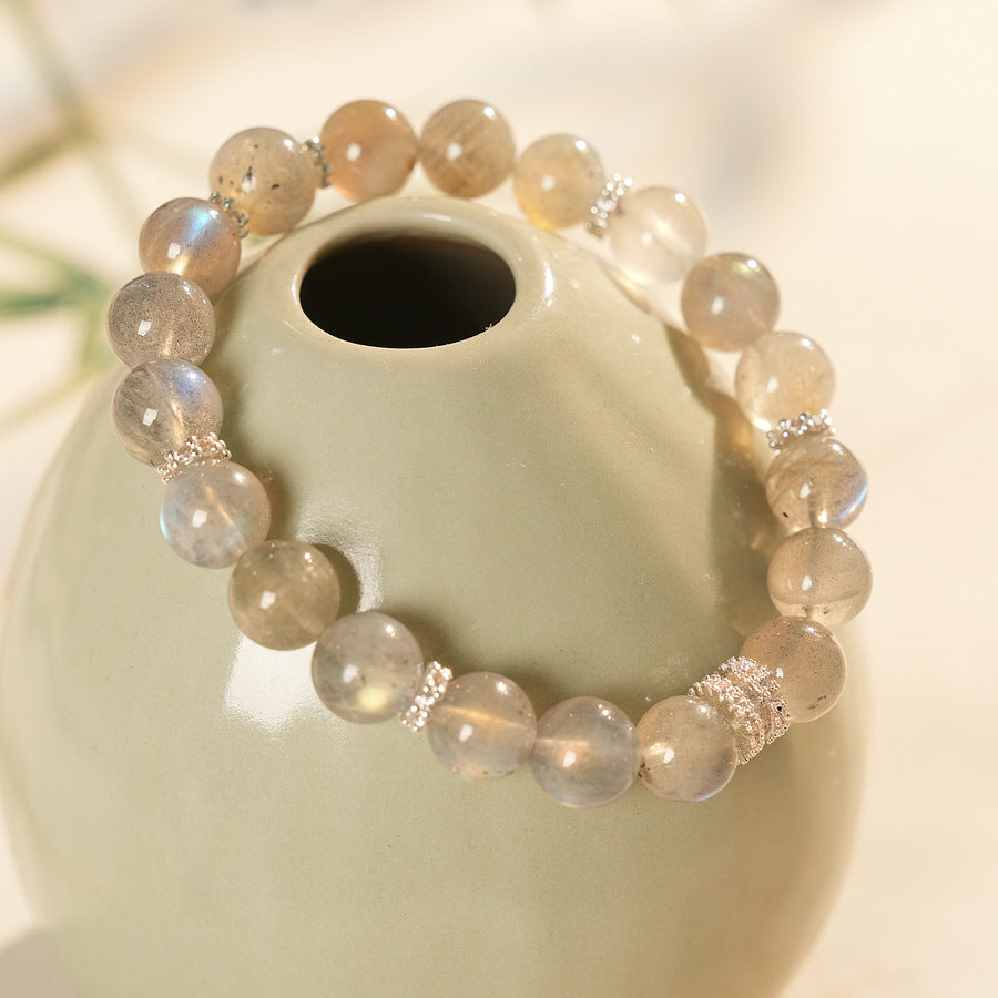 Natural moonstone bracelet with zircon accents — Lunar Whisper Bracelet by Glazenya.
