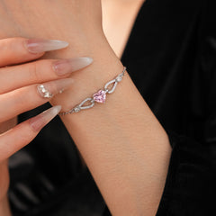 Amour Pink Zircon Bracelet with heart-shaped pink zircon and pavé accents on silver chain – Glazenya jewelry