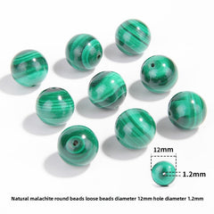 Malachite round beads with green banded “peacock” patterns, polished, assorted 4–12 mm — Peacock Veins.