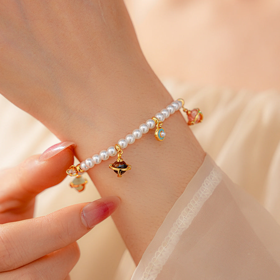 Fleur de Pearl Luxe Set with pearl necklace and matching zircon-accented bracelet, elegant and romantic