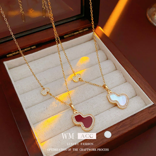 Glazenya Luck Charm Gourd Pendant Necklace — titanium steel stainless steel Chinese retro collarbone chain, light luxury jewelry symbolizing fortune