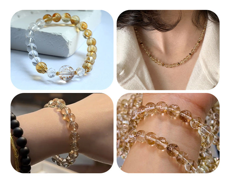 Clear crystal round beads with embedded gold foil and floral flakes — Gilded Bloom (8/10/12/14 mm).