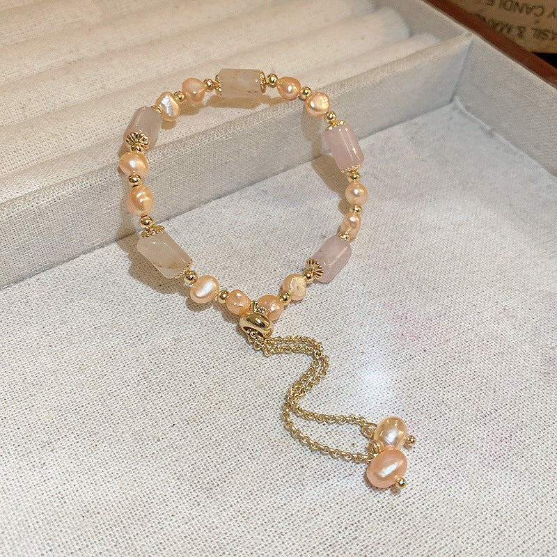 Baroque freshwater pearl bracelet with crystal accents in Korean chic style