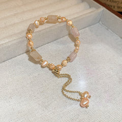Baroque freshwater pearl bracelet with crystal accents in Korean chic style