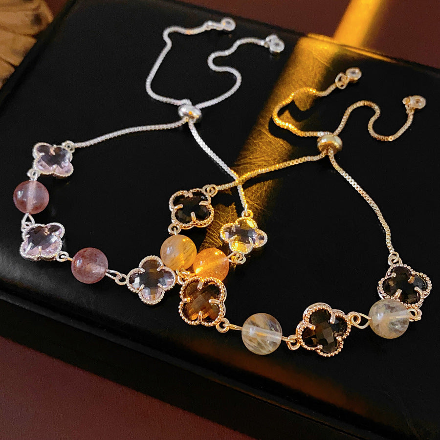 Radiant Flora Bead Bracelet with pink crystal and glass beads – Glazenya jewelry