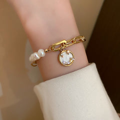 Baroque freshwater pearl bracelet with crystal accents in Korean chic style