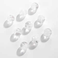 Clear quartz crystal rounds with white phantom inclusions and faint rainbow flash — Frostbow Atrium (7–14 mm).