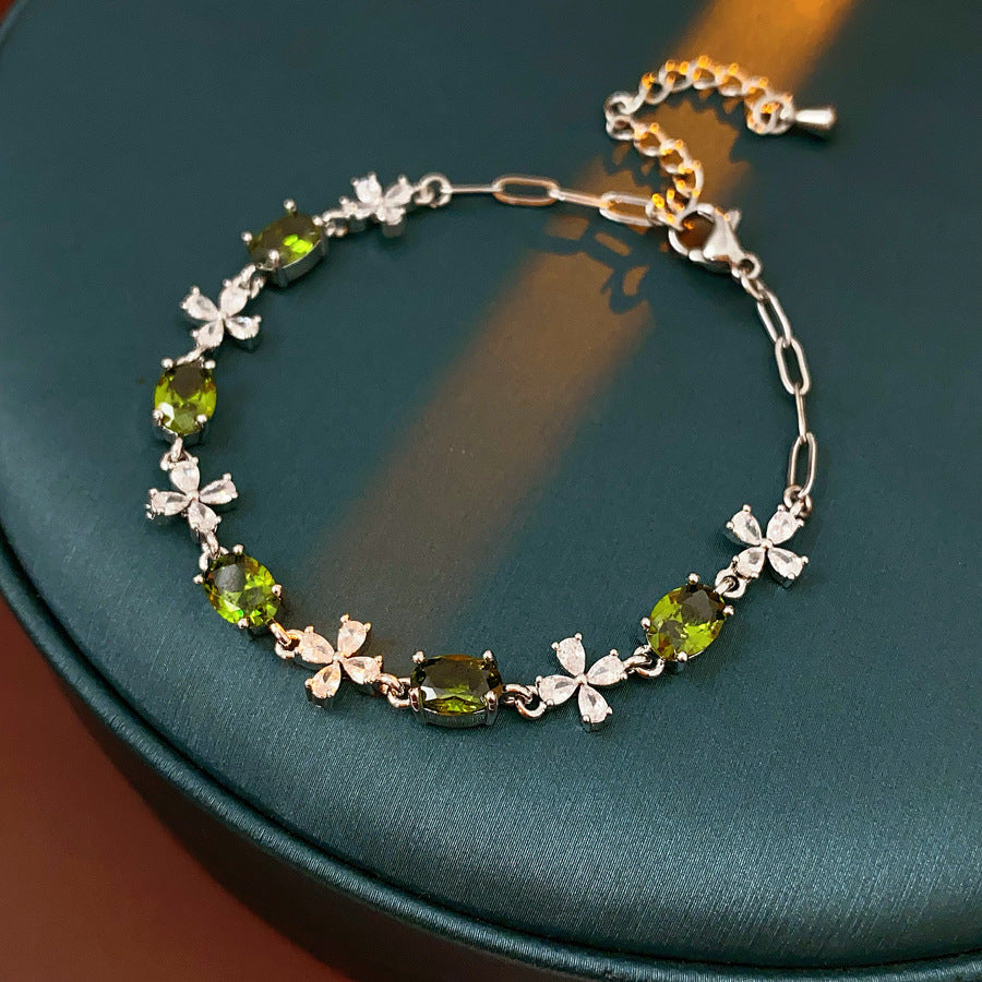 Iridescent Charm Bracelet in vivid multicolor zircon stones on silver-tone copper chain, elegant and lightweight luxury jewelry.v