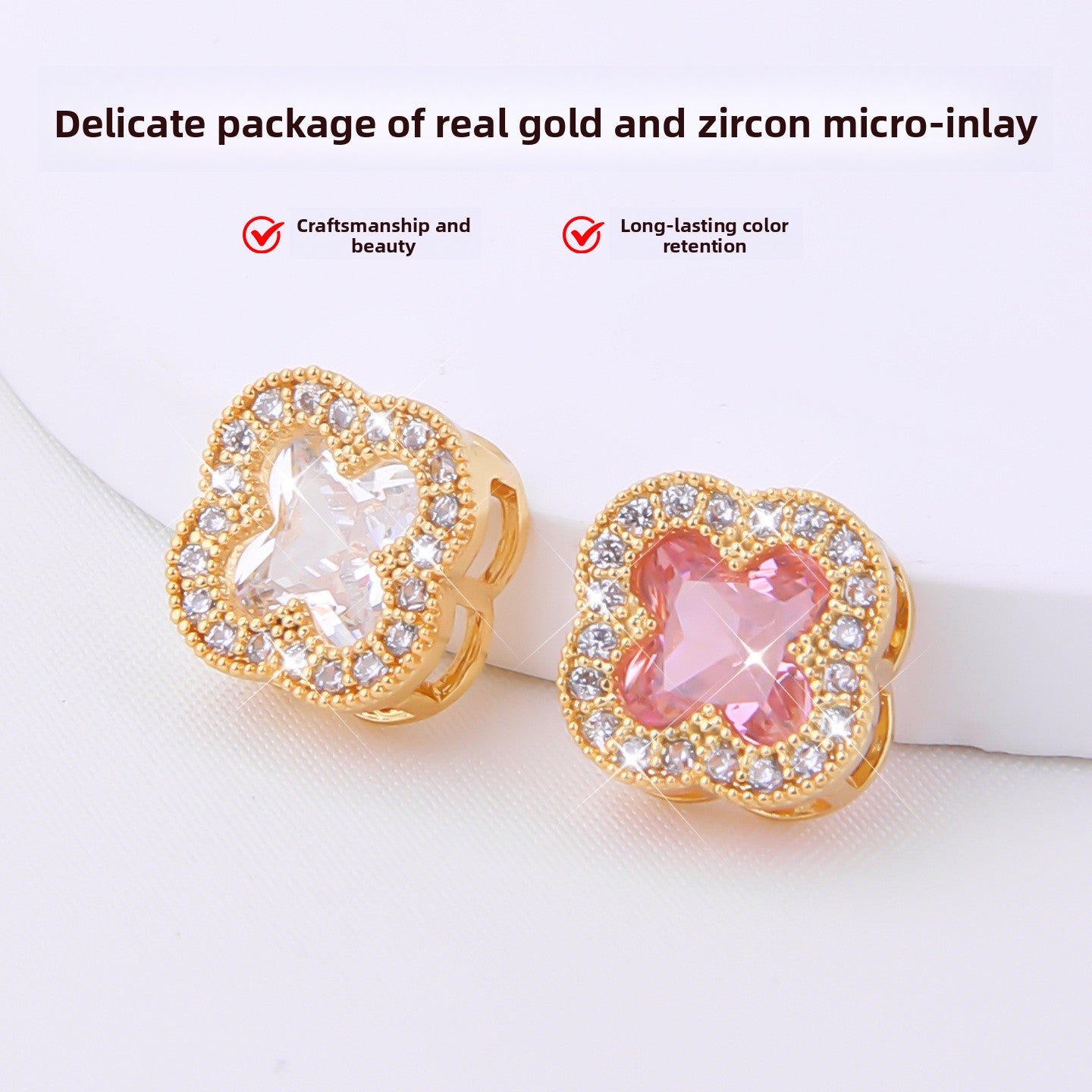 Luxe Quatrefoil spacer bead with pavé zircon halo (Ø11 mm, 2 mm hole).