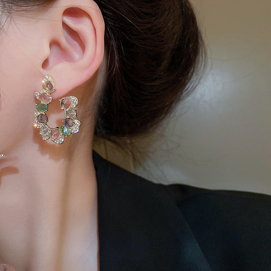 Exaggerated U-Shape Zircon Earrings with silver needle and sparkling zircon – light luxury statement jewelry
