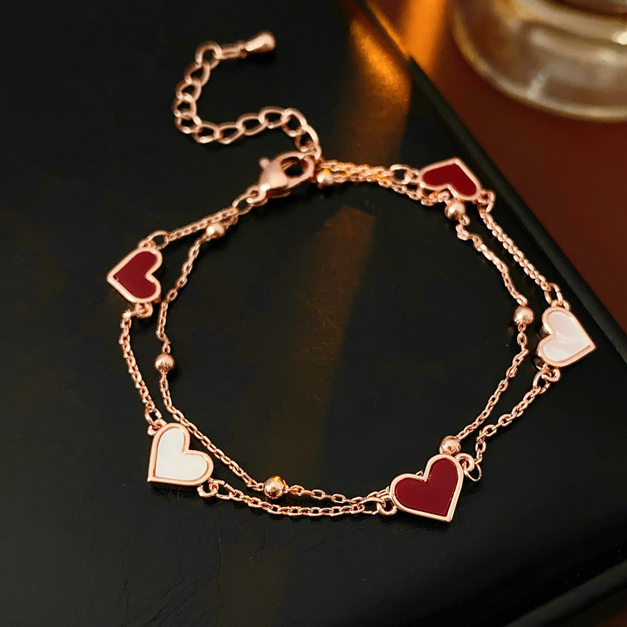 Rose gold heart pendant bracelet in French vintage style