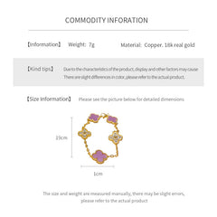 Violet Fleur Elegance Bracelet with violet clover motifs and golden beaded frames on chain