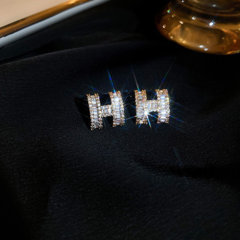 H Initial Shell & Zircon Series – Necklace, Ring & Earrings