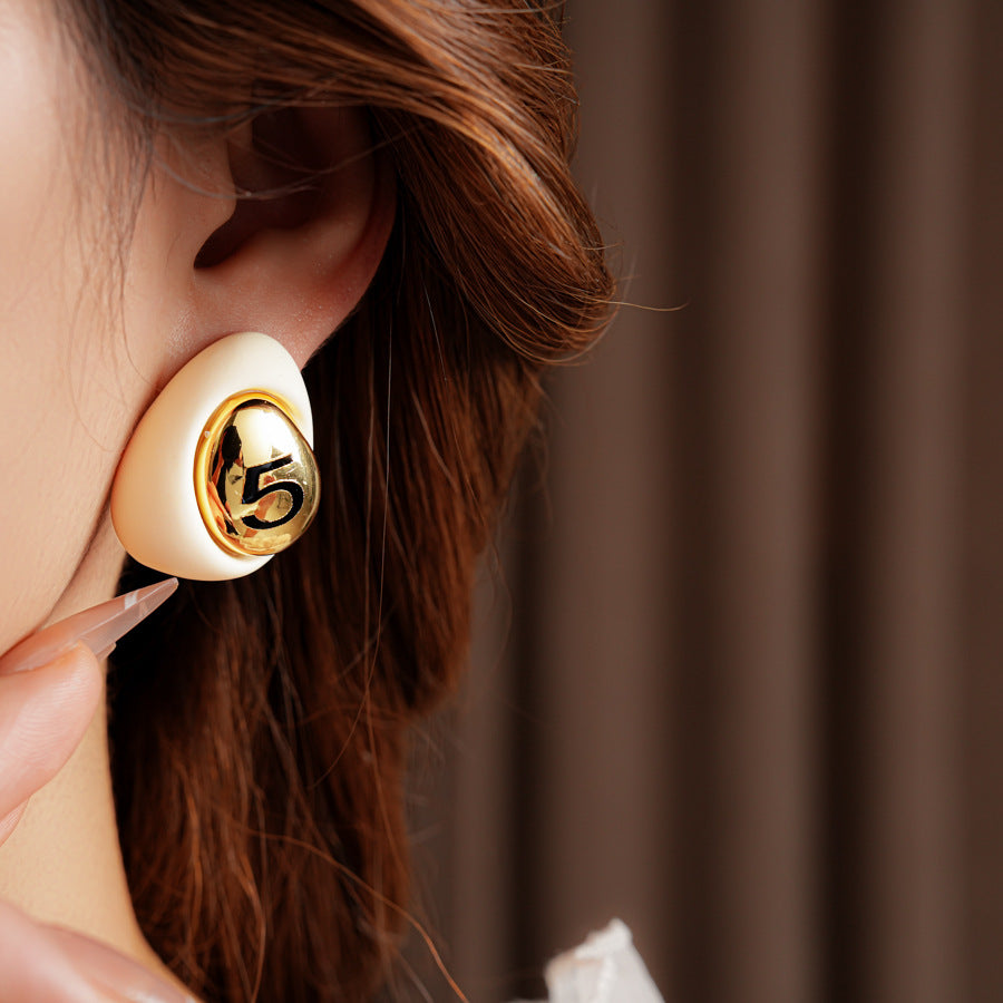 Gilded Numeral 5 Pebble Studs
