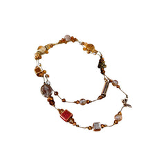 Glazenya Retro Ethnic Geometric Ceramic Long Necklace — handcrafted brown ceramic sweater chain with high-end autumn winter ethnic style design.