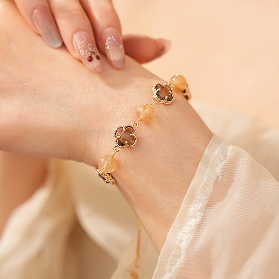 Radiant Flora Bead Bracelet with pink crystal and glass beads – Glazenya jewelry