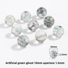 Green Phantom Quartz round beads with moss-like inclusions, polished finish, sizes 6/8/10 mm — Verdant Phantom.