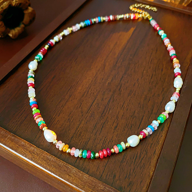 Baroque freshwater pearl colorful bead necklace and bracelet set – light luxury elegant women’s jewelry